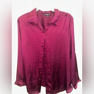 Zac & Rachel Satin Button Down Shirt - Rich Magenta